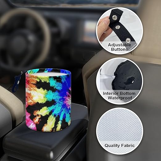 Cute Car Trash Bag, Hanging Car Organizer and Storage Bag, Trash Bin for Car Accessories, Vehicle, Travelling, Camping - Blue Tie Dye