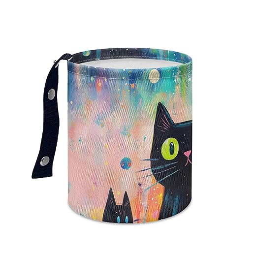 Small Trash Can for Car Cute Black Cat Galaxy Print Automotive Accessories for Interior Organizer Truck SUV RV Vehicle Home Office Small Portable Hanging Garbage Bags
