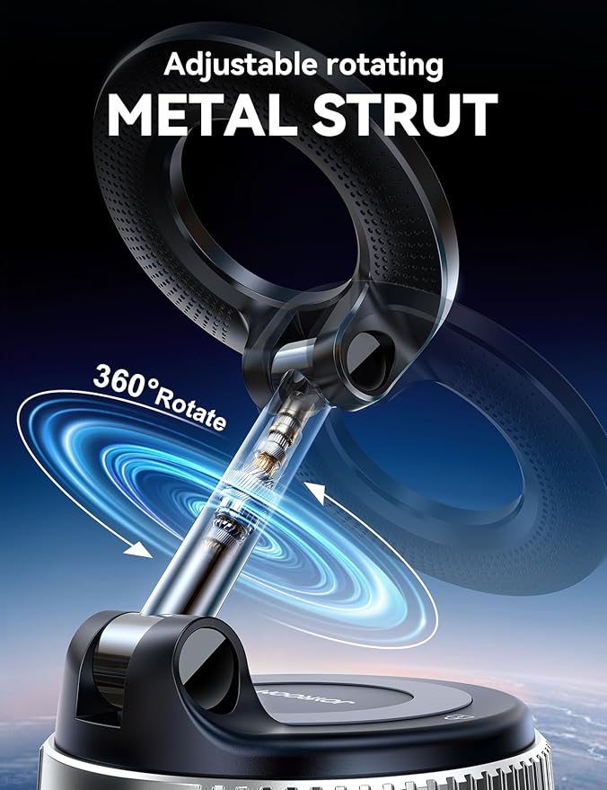 JOYROOM Magsafe Car Mount, Vacuum Car Phone Mount with Strong Magnet, 360° Metal Strut Suction Cup Phone Mount for iPhone 17 Pro Max/16 15 14 13 12 Series& Android Magsafe Case,Silver