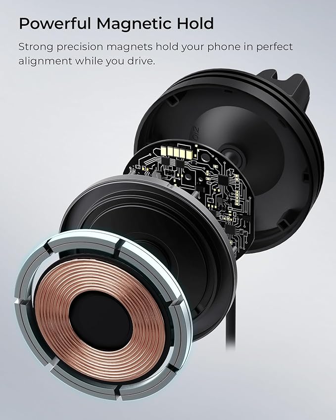 iOttie Velox Qi2 Mini Wireless Charging Car Mount - MagSafe Compatible Air Vent Phone Mount with 15W Charging for Qi2-enabled Smartphones Including iPhone 12, 13, 14, 15 and 16. Car Charger Included.