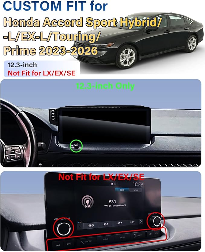 Phone Holder for 2023-2026 Honda Accord Hybrid Sport /-L/EX-L/Touring/Prime Accessories 12.3-inch Magnetic Phone Mount for MagSafe, Magnets Fast Wireless Charger Cell Phone Base (Not Fit for LX/EX/SE)