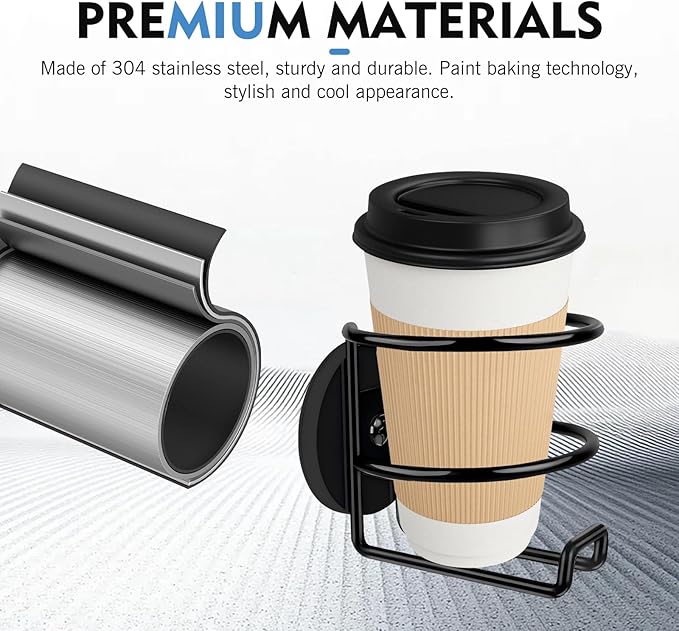 Universal Metal Cup Holder, Fashion Minimalist Ring Cup Holder, Magnetic Installation No Drilling Required, for Most Cars, Boats, RVs,Trucks,Tractor (Black)