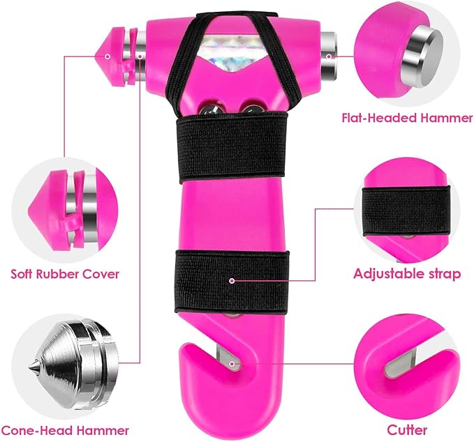 2 Pack Car Safety Hammer, 3-in-1 Emergency Escape Tool Window Breaker and Seat Belt Cutter with Light Reflective Tape for Family Safety Emergency Car Escape Tool