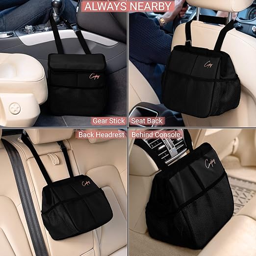 Creathing Car Trash Can Foldable, Waterproof | Organizer Bag or Garbage Can for Console/Seat (Medium, Black), 2 Gallons