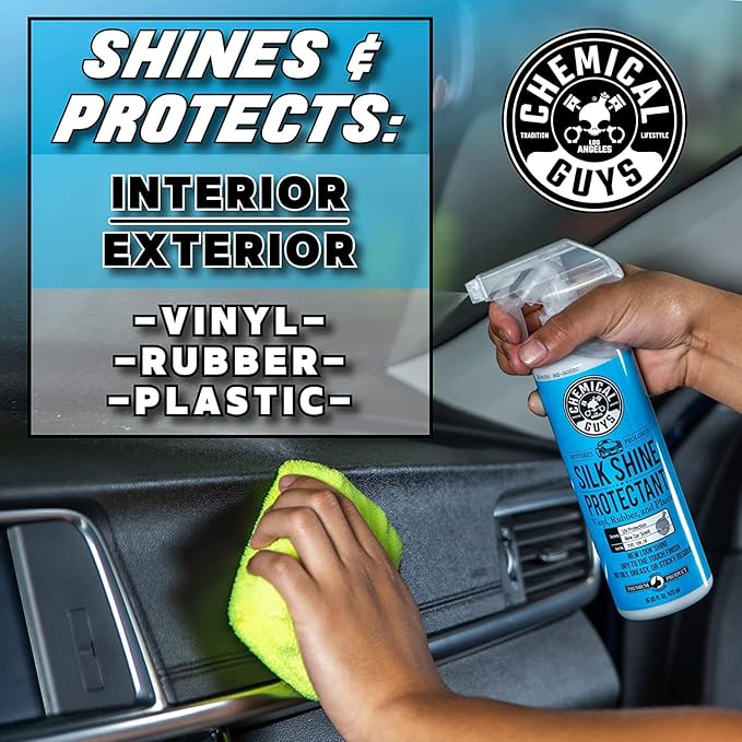 Chemical Guys Silk Shine Tire and Trim Dressing and Protectant – Non-Greasy Vinyl, Plastic & Rubber Spray, Plastic Restorer for Cars – Restores Shine for Cars, Trucks, Motorcycles, RVs, 16 fl oz