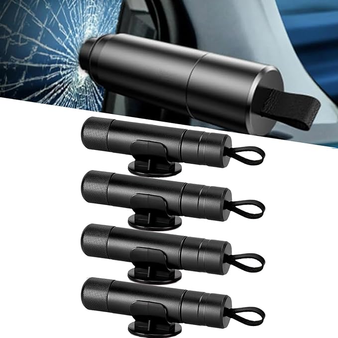 4Pcs Life Hammer Car Escape Tool and Seatbelt Cutter, Seat Belt Cutter and Glass Breaker, for Land and Underwater (4Pcs Black)