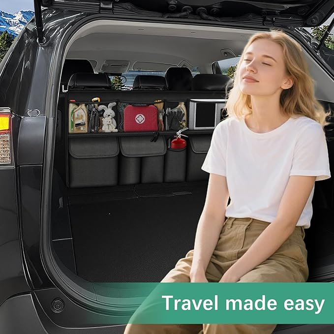 Hanging Car Trunk Organizer Fit For Ford Explorer Foldable Large Capacity 41.3x20 inch Backseat Trunk Organizers Storage, Car Accessories Interior, with Multi Pockets Black