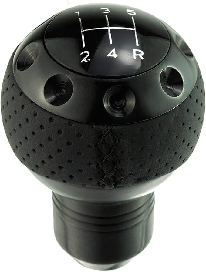 Lunsom 5 Speed Leather Shift Knob, Manual Transmission Handle Ball Gear Stick Shifter Head Fit Most Transmission Vehicle (Black)