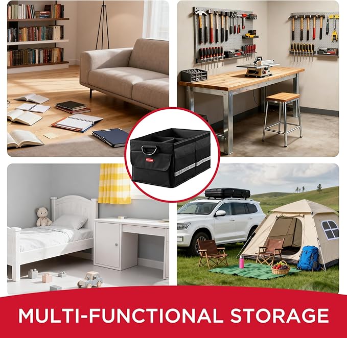 Rubbermaid Car Organizer, Collapsible Trunk Organizer, Multi-Compartment Car Storage Organization for Car Accessories, 3 Compartments With Cover, 23.23"*12.99"*11.81"