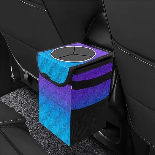 Car Trash Can with Lid & Multiple Pockets ,Foldable Vehicle Garbage Bin Waterproof & Leak Proof Automotive Garbage Cans Car Accessories for Women Men Road Trip Essentials Purple Blue Gradient
