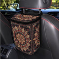 1.2 Gallon Mandala Print Car Trash Can with Leak-Proof Lid, Easy Install, Ideal for Family Trips and Camping