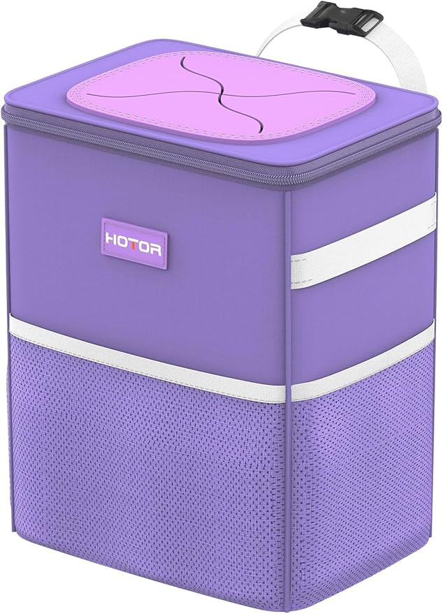 HOTOR Car Trash Can with Lid and Storage Pockets, 100% Leak-Proof Car Organizer, Waterproof Car Garbage Can, Multipurpose Trash Bin for Car, 2 Gallons, Purple, HT138
