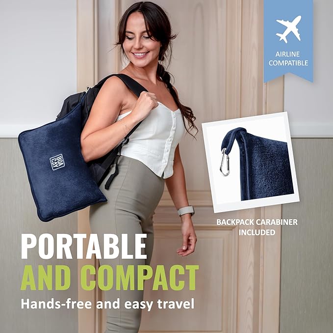 BOACAY Soft & Warm Travel Blanket for Airplane & Car - Long Flight Essential for Women, Men, Kids - Compact Pillow with Luggage Sleeve & Backpack Clip