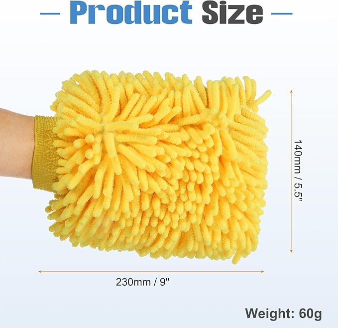 HARFINGTON Chenille Microfiber Car Wash Mitts 9" x 5.5" Scratch Free Wash Gloves Absorbent Double Sided Plush Cleaning Drying Mitts for Car Washing Home Clean Yellow