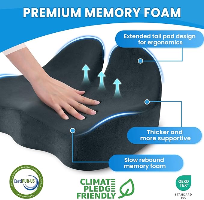 Seat Cushion, Memory Foam Office Chair Seat Cushion for Office Chairs/Car/Long Trip/Desk Chair/Gaming, X-Large Size for Sciatica & Hip & Tailbone Pain Relief, Sciatica Support (Deep Green)