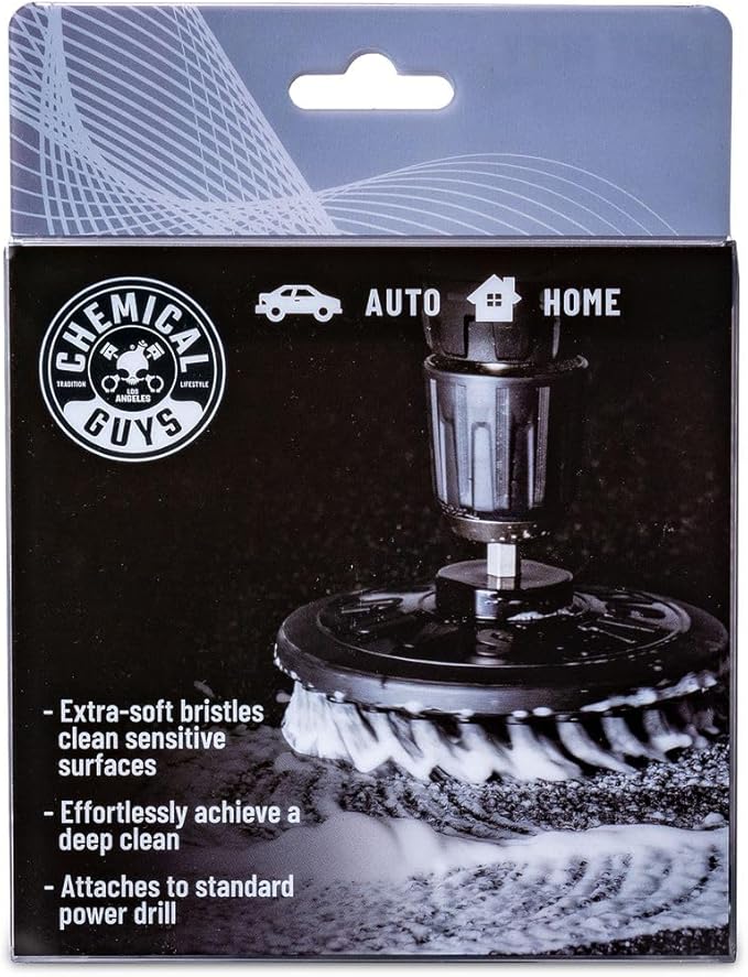 Chemical Guys ACC506 Light Duty Spinner Multi-Surface Drill Brush Attachment (Fits Any Standard Drill - Power Scrubber Removes Stains & Gently Cleans Upholstery, Fabric and Carpet), Gray