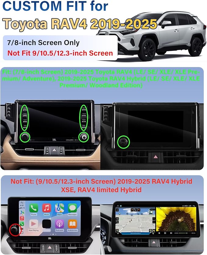 Car Phone Holder for Toyota RAV4 2019 2020-2023 2024 2025 Accessories 7/8-Inch Screen Fixed Clip, Automobile Cradles Phone Mount, Cell Phone Base Not Block Air Vent ( Not Fit 9/10.5-inch Screen)