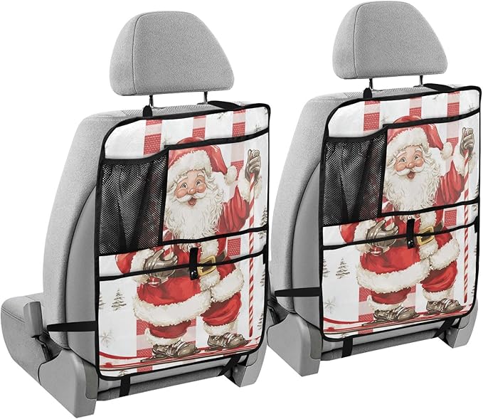 Christmas Santa Claus Candy White 1 Pack Backseat Car Organizer with Storage Pockets Seat Back Organizers for Kids Kick Mats Backseat Protector Automotive