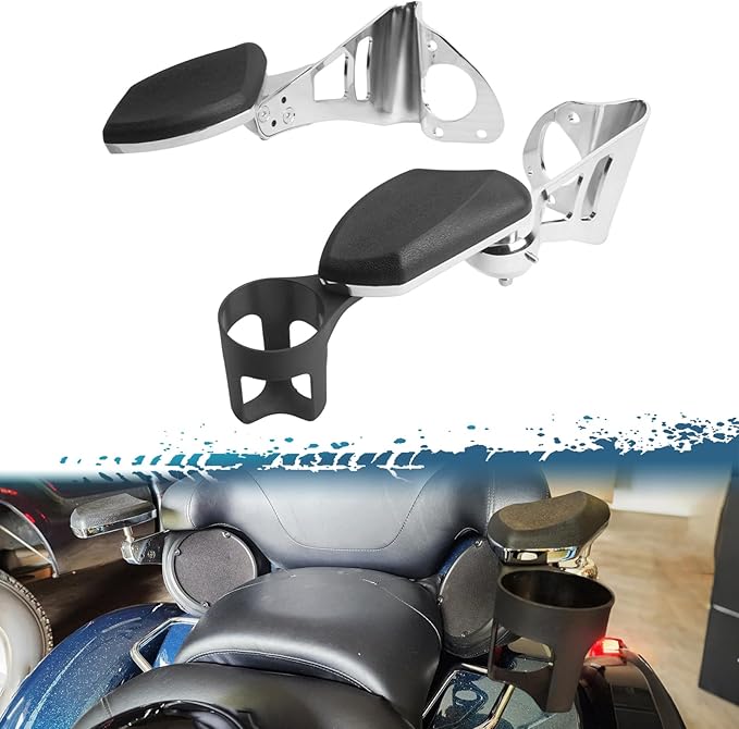 Adjustable Passenger Armrests with Cup Holder for Motorcycle Accessory Compatible with Harley Touring Electra Glide Road Glide Ultra Tri Glide 2014-2024 (Chrome)