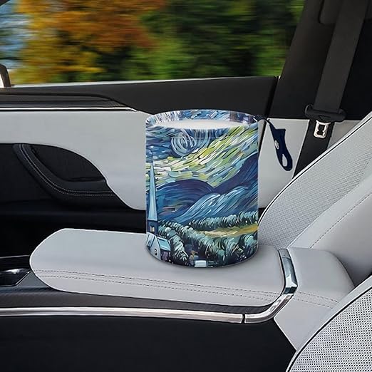 Oil Painting Starry Car Trash Bag, Hanging Car Organizer and Storage Bag, Trash Bin for Car Accessories, Vehicle, Travelling, Camping