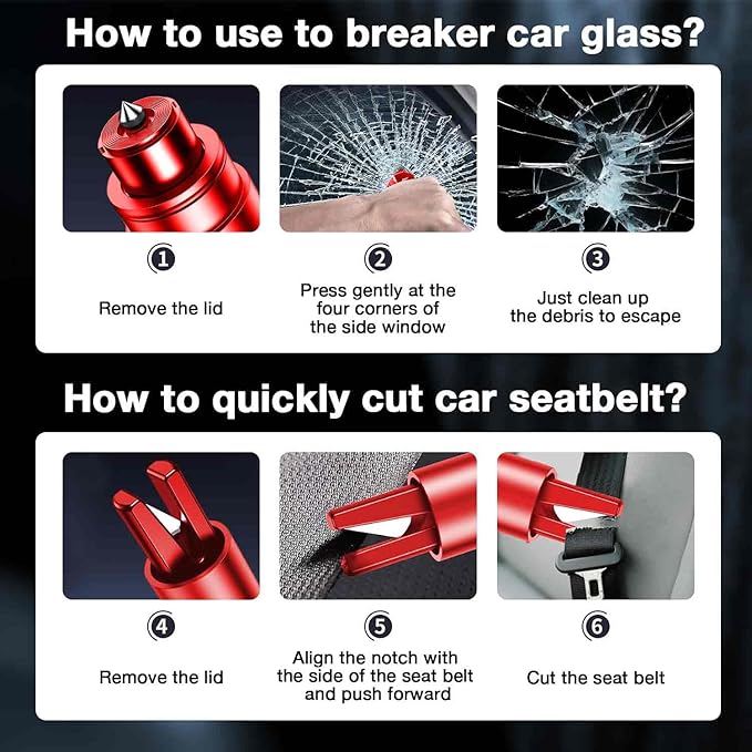 Car Window Breaker Tool, 2-in-1 Window Breaker Seatbelt Cutter, Emergency Glass Breaker and Auto Escape Tool，Car Accessories for Women