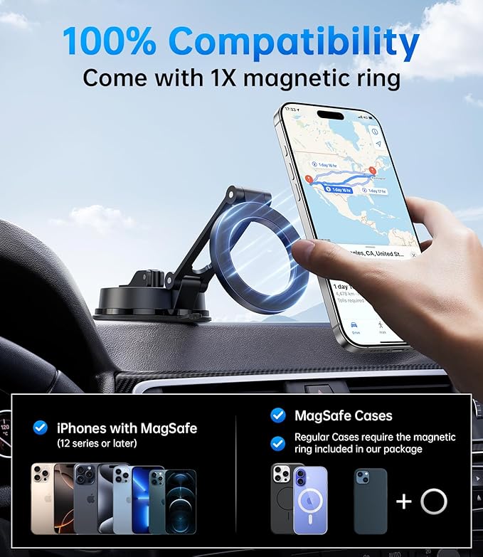 Car Phone Holder for Magsafe [80LBS Strongest Suction] Phone Mount for Car, 360° Rotation Vacuum Magnetic Suction Cup Phone Mount, Phone Holder for Your Car for iPhone 17 16 Pro Max 15 14 13 12 Plus
