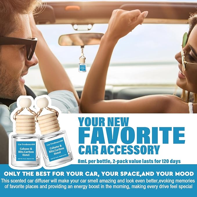 HoogaLife Car Air Freshener Hanging 2 Pack - Hotel Collection Diffuser Oil Inspired by Cabane & Rltz. CarIton Hotel - NO.1012 Fragrance Oil, Car Fresheners for Women Made in USA (081)