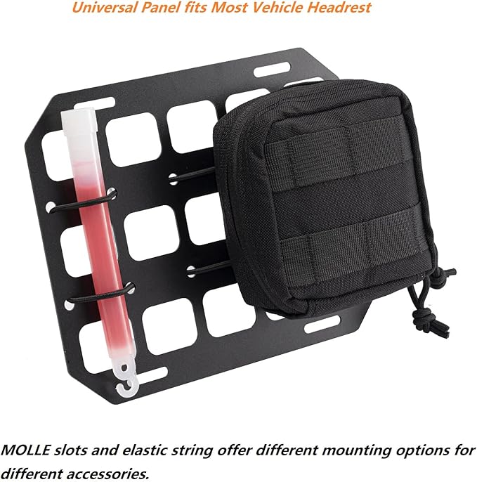 TACNEX Vehicle Rigid MOLLE Panel Car Seat Headrest Organizer EDC Pouch Tool Holster Bag Holder Auto Interior Accessories Tactical Gear Rack Truck Equipment Mount Plate Modular Storage Shelf