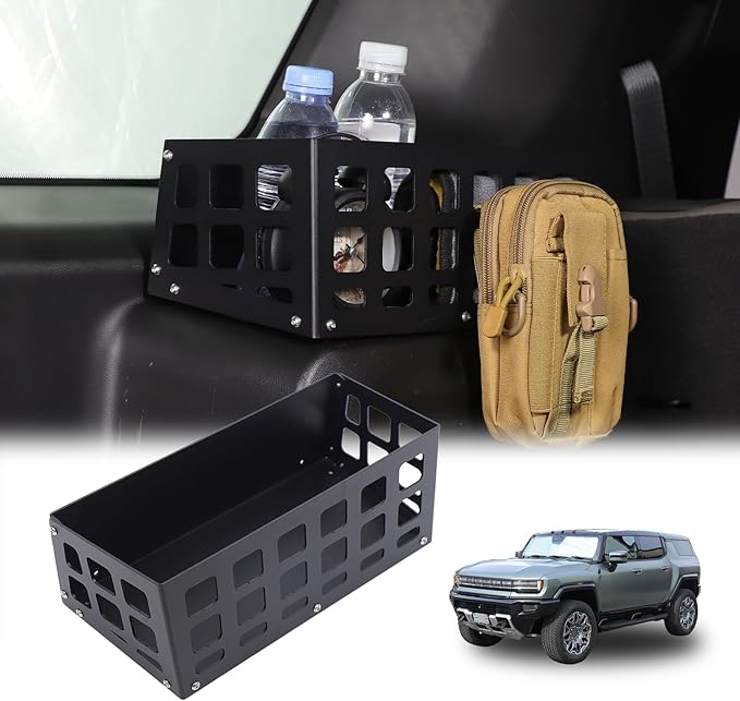 Aluminum Rear Trunk Cargo Organizer Compatible with 2024 2025 2026 Hummer EV Accessories Trunk Storage Management System Rack Modular Storage Box Basket (Left Side-Black)