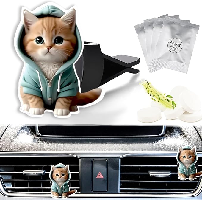 Cute Car Air Freshener Clips Cat Car Vent Clip Cat Cars Scents Cologne Air Conditioner Clip Auto Vent Interior Decoration Cars Accessories Cats Loves Gifts for Men Women