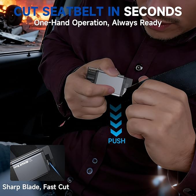 MightY Bear Window Breaker Seatbelt Cutter, 2-in-1 Car Emergency Tool, Underwater Glass Breaker for Traffic Accidents and Family Rescue - 2 Pack Gray