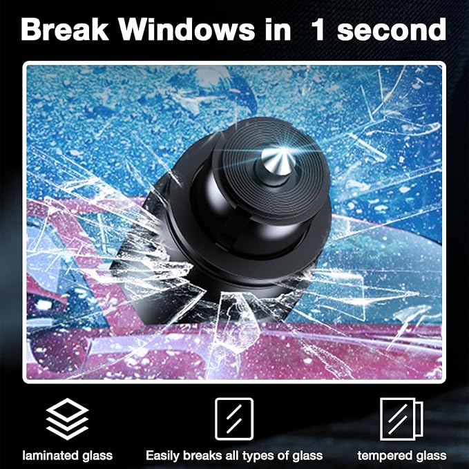 Car Window Breaker Tool, 2-in-1 Window Breaker Seatbelt Cutter, Emergency Glass Breaker and Spring Loaded Auto Escape Tool，Car Accessories