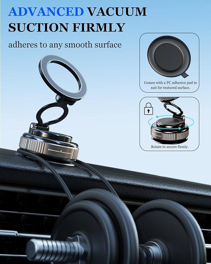 Magnetic Phone Holder, for Magsafe Car Phone Mount, Hands-Free 360° Vacuum Suction Cup Phone Holder for Car/Gym/Mirror/Shower, Compatible with iPhone 17/16/15/14/13/12 Pro Max/Android
