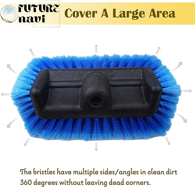 10" Car Wash Brush 5-Sided Head with Soft Detailing Bristle for Cleaning Exterior, Wash Equipment for Truck, SUV, RV, Camper, Deck Boat, Van, Home Washing, Two-in-one Colors: Blue and Gray.