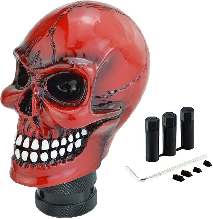 Lunsom Skull Gear Shift Head Resin Shifter Knob Car Transmission Shifting Stick Handle Fit Automatic Manual Vehicle (Red B)