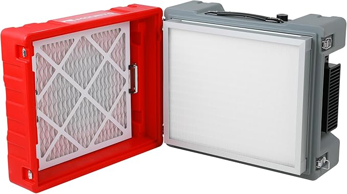 MOUNTO 550cfm Hepa Air Scrubber Industrial Air Cleaner- 550cfm Portable Air Purifier w/Variable Speed, Dual Outlet for Fire/Water Damage Restoration, Construction & Painting, Janitorial (Red)