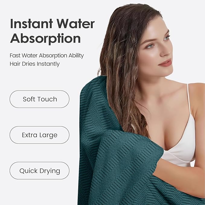 JML Microfier Bath Towels Set of 2, Large Microfier Body Towel for Adult, 30" x 60", Oversized, Soft, Super Absorbent, Fast Drying, Use for Sauna,Gym,Sport, Fitness, Yoga, Diamond Cross Grid Teal