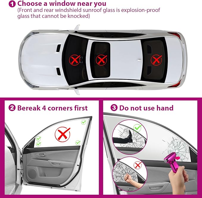 Window Breaker, 3-in-1 Emergency Escape Tool with seat Belt Cutter and Glass Breaker, Safety Emergency Car Escape Tool for Car, Electroplating Pink+Gold