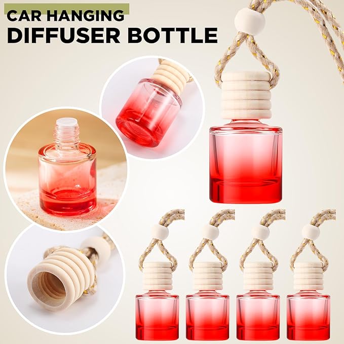 Domensi 30 Pieces Hanging Car Diffuser Air Freshener Bottle Bulk Empty Glass Refillable Perfume Bottles Oil Diffuser Aromatherapy Pendant for Auto Interior Ornaments Decor (Multicolor)