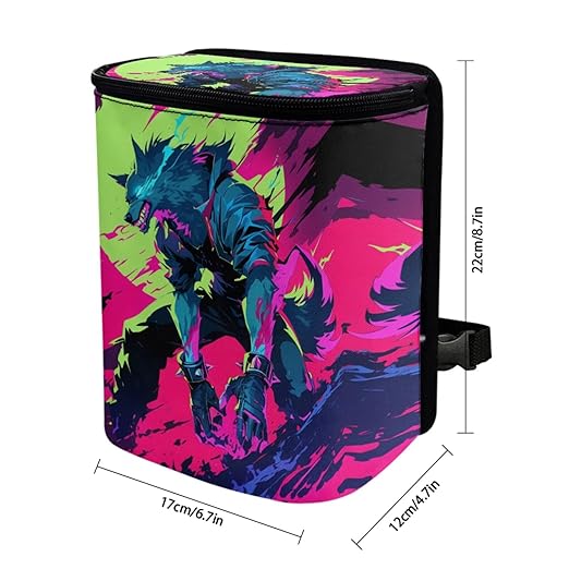 1.2 Gallons Car Can Trash Bag, Werewolf Trash Bags for Cars, Adjustable Hanging for Tail of Console/Back of Seats, with Zipper Leak-Proof Lid Design, Washable, Easy to Clean, Easy to Install