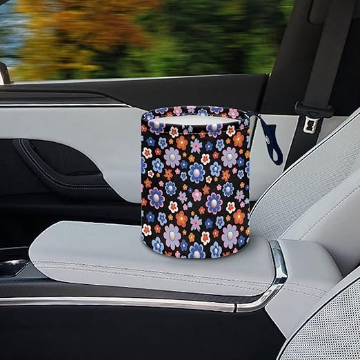 Groovy Hippie Flower Collapsible Trash Can for Cars, Family Gatherings, Camping - Easy to Clean Car Garbage Accessory