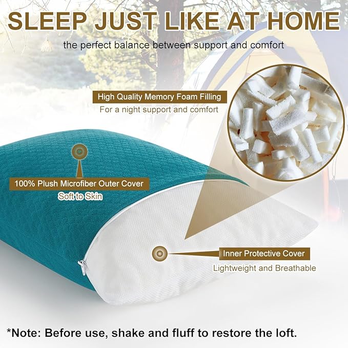 Ivellow Memory Foam Travel Pillow Compressible Camping Pillow for Sleeping Shredded Memory Foam Pillow Compact Firm Supportive Small Pillow for Adults Kids Outdoor Backpacking Hiking Essential Gear-S
