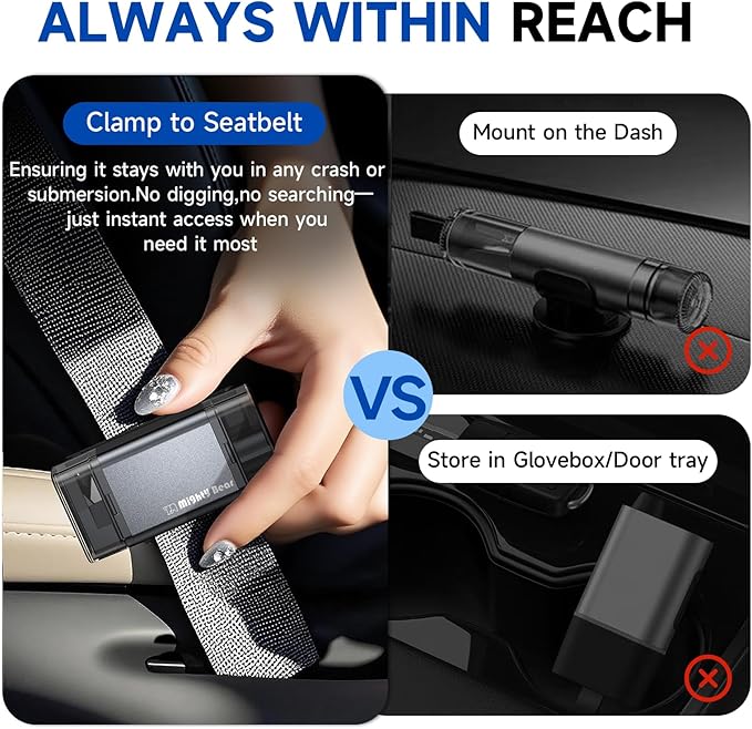 MightY Bear Car Window Breaker Seatbelt Cutter, 2-in-1 Car Emergency Tool, Underwater Glass Breaker for Traffic Accidents and Family Rescue - Gray