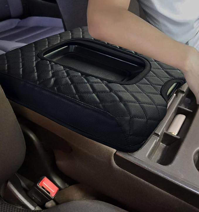 Center Console Cover Compatible with 2014-2018 Chevy Silverado/GMC Sierra Jump Seat Accessories, Middle Console Armrest Lid Leather Protective Cover(ONLY for Split Bench Seat Console)