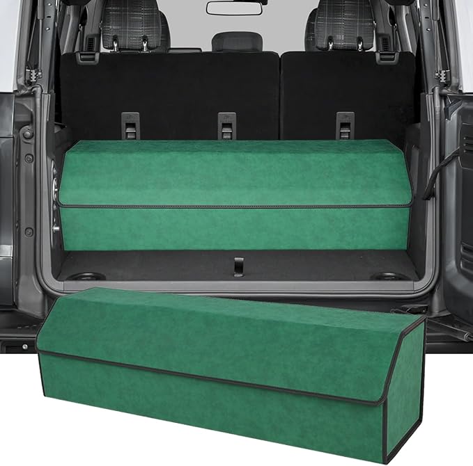 Trunk Organizer for Ford Bronco/Sport 2021-2025 - Green Alcantara Leather Storage Box, Tailored Precision, Maximize Your Storage, Large Foldable Trunk Organizer Boxs with 3 Compartments