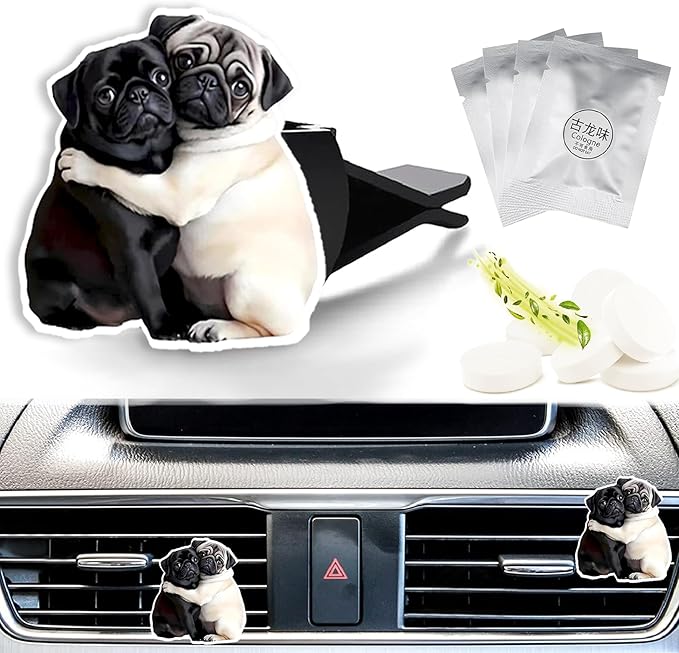 Cute Car Air Freshener Clips Dog Car Vent Clip Dog Cars Scents Cologne Air Conditioner Clip Auto Vent Interior Decoration Cars Accessories Pug Dogs Loves Gifts for Men Women