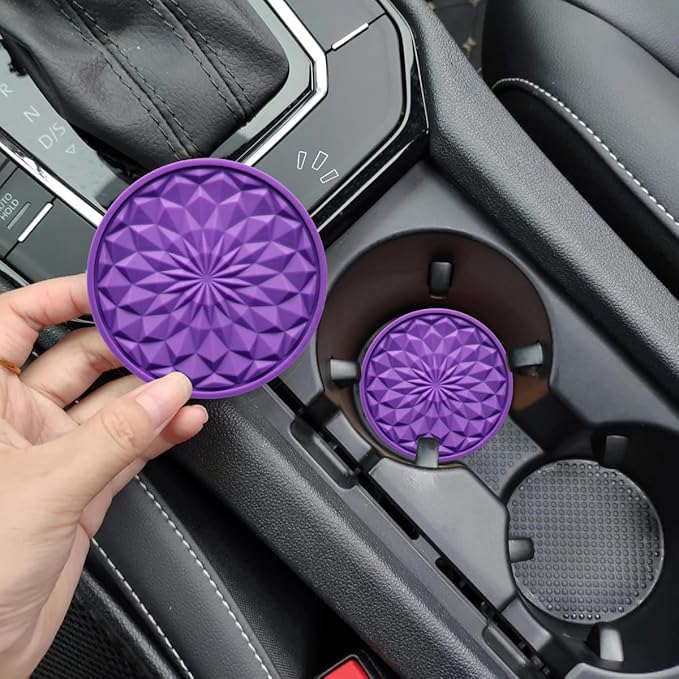 Car Cup Coaster, Universal Automotive Waterproof Non-Slip Cup Holders Sift-Proof Spill Holder Car Interior Accessories 4 Pack Purple