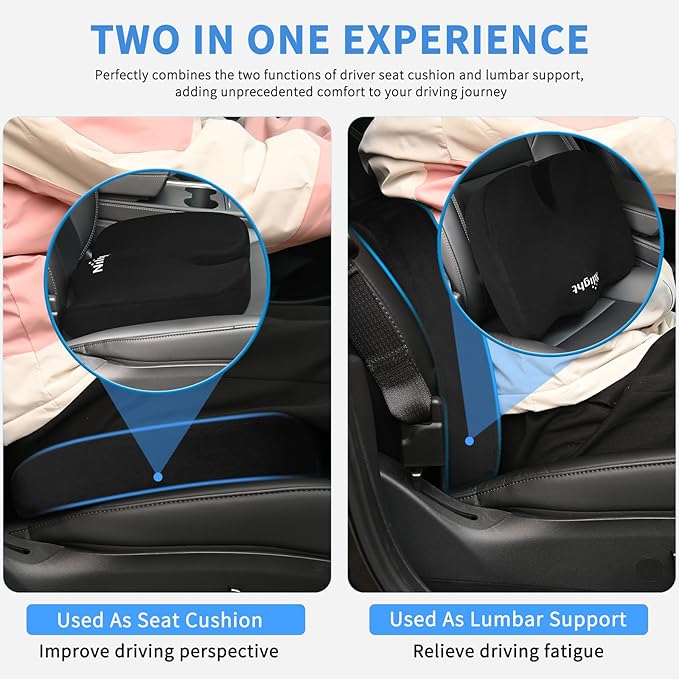 Nilight Car Seat Cushion Black Velvet Gel Memory Foam Seats Soft and Comfortable Suitable for Daily Life and Driving Relieves Sciatica and Tailbone Pain Improves Drive Vision