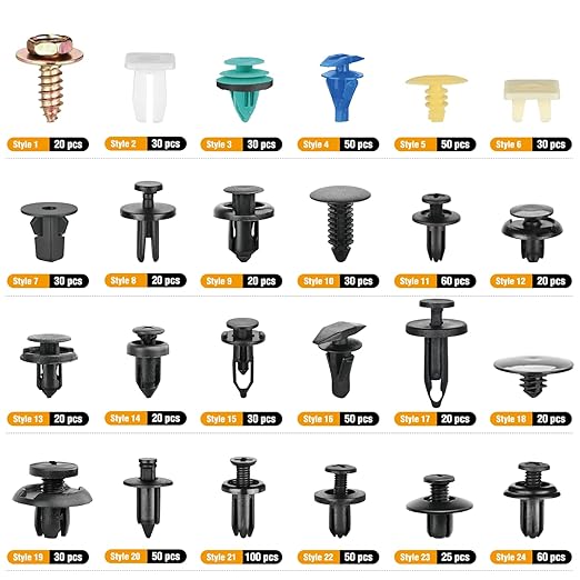 GOOACC 900Pcs Plastic Rivets and Auto Body Fasteners Assortment -24 Most Popular Sizes Nylon Bumper Clips with 10 Cable Ties for GM, Ford, Chrysler, Toyota, Honda, Nissan, Mazda, Chevy, Jeep, etc.