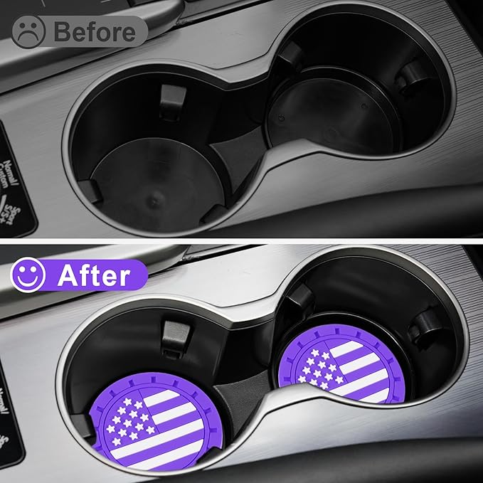 JUSTTOP Car Cup Holder Coaster,American Flag Non-Slip Insert Car Cup Coaster,Car Accessories Interior for Women and Man,4 Pack Purple